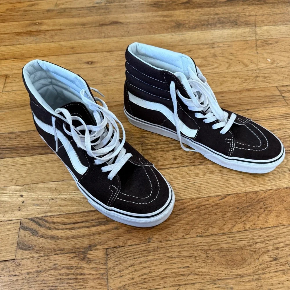 Vans Sk8-Hi Brown White Suede High Top Skate Shoes Mens 8.5 Womens 10